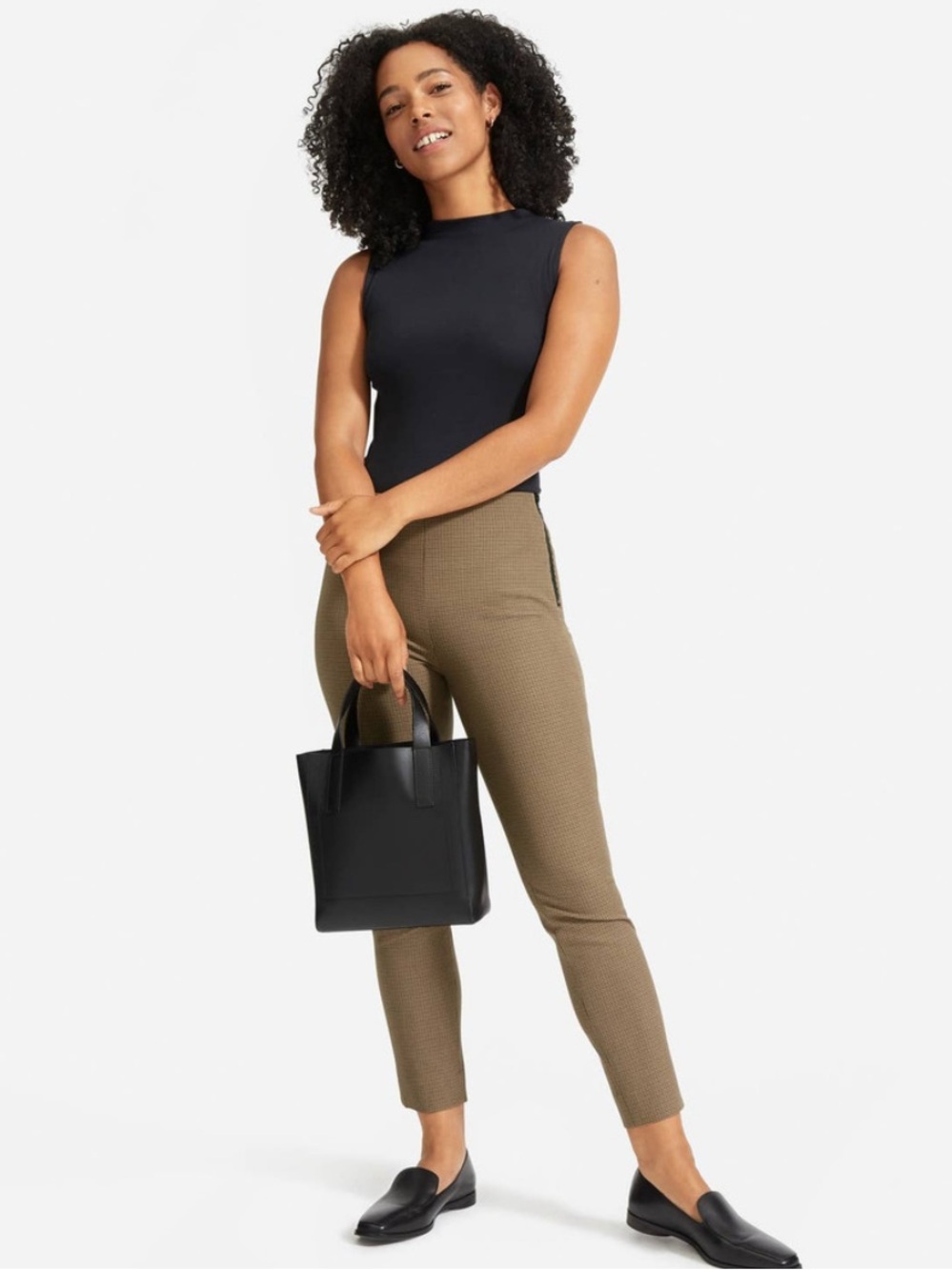 NWOT, Everlane The Curvy Side-Zip Stretch Cotton Pants, Cocoa Brown Houndstooth